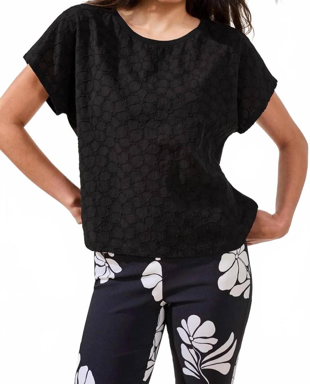 NEW TRIBAL cap sleeve crew neck tee in black